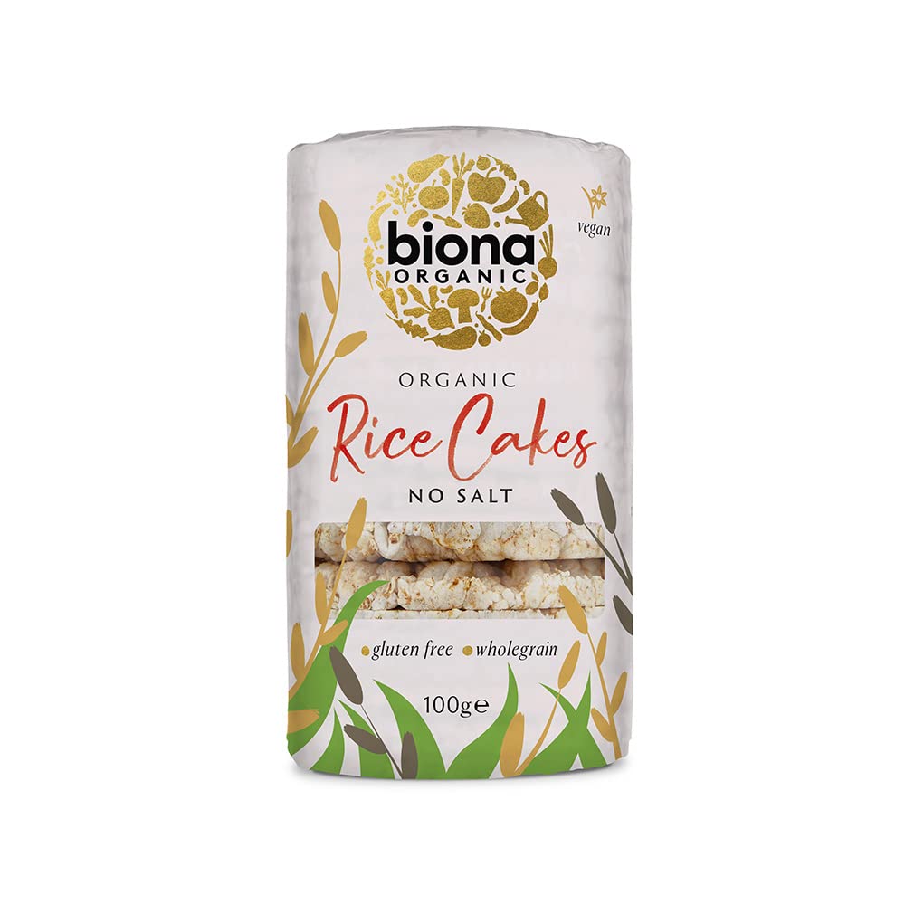 Biona Organic Unsalted Rice Cakes - 100% Organic Wholegrain Brown Rice - Source of Fibre, Naturally Gluten Free - Vegan Snacks (Pack of 12) 1