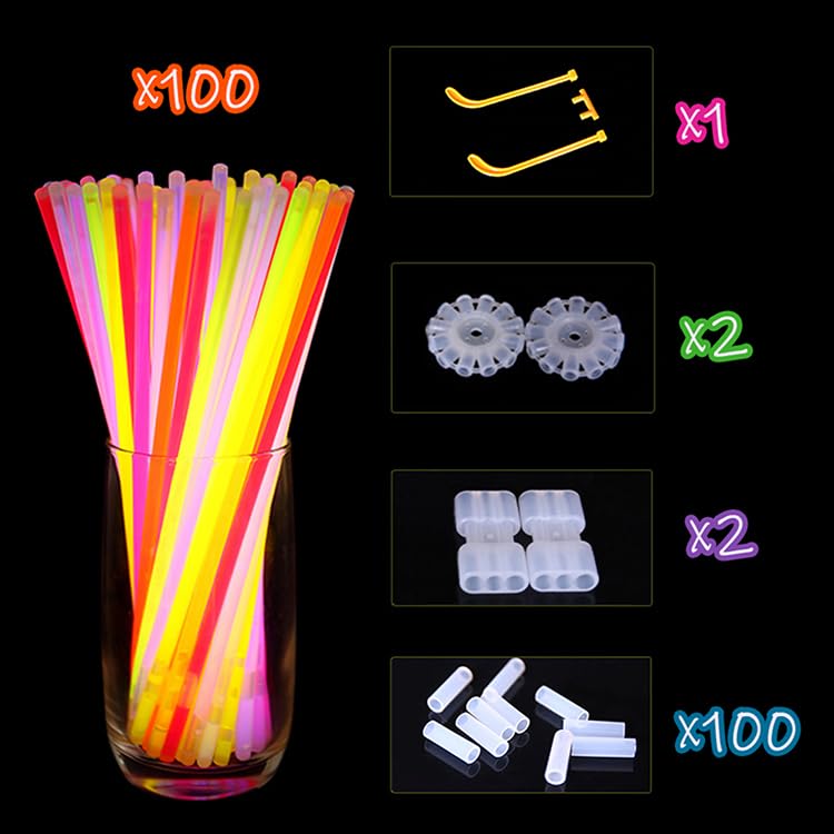 SHATCHI 100 Glow Sticks - 204 Connectors | Multi-Colour | Ages 5+ 2