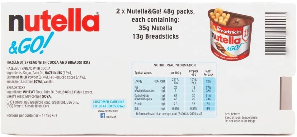 Nutella &Go! Chocolate Hazelnut Spread with Breadsticks Snack Pack | 8 Items | 96g Total 5