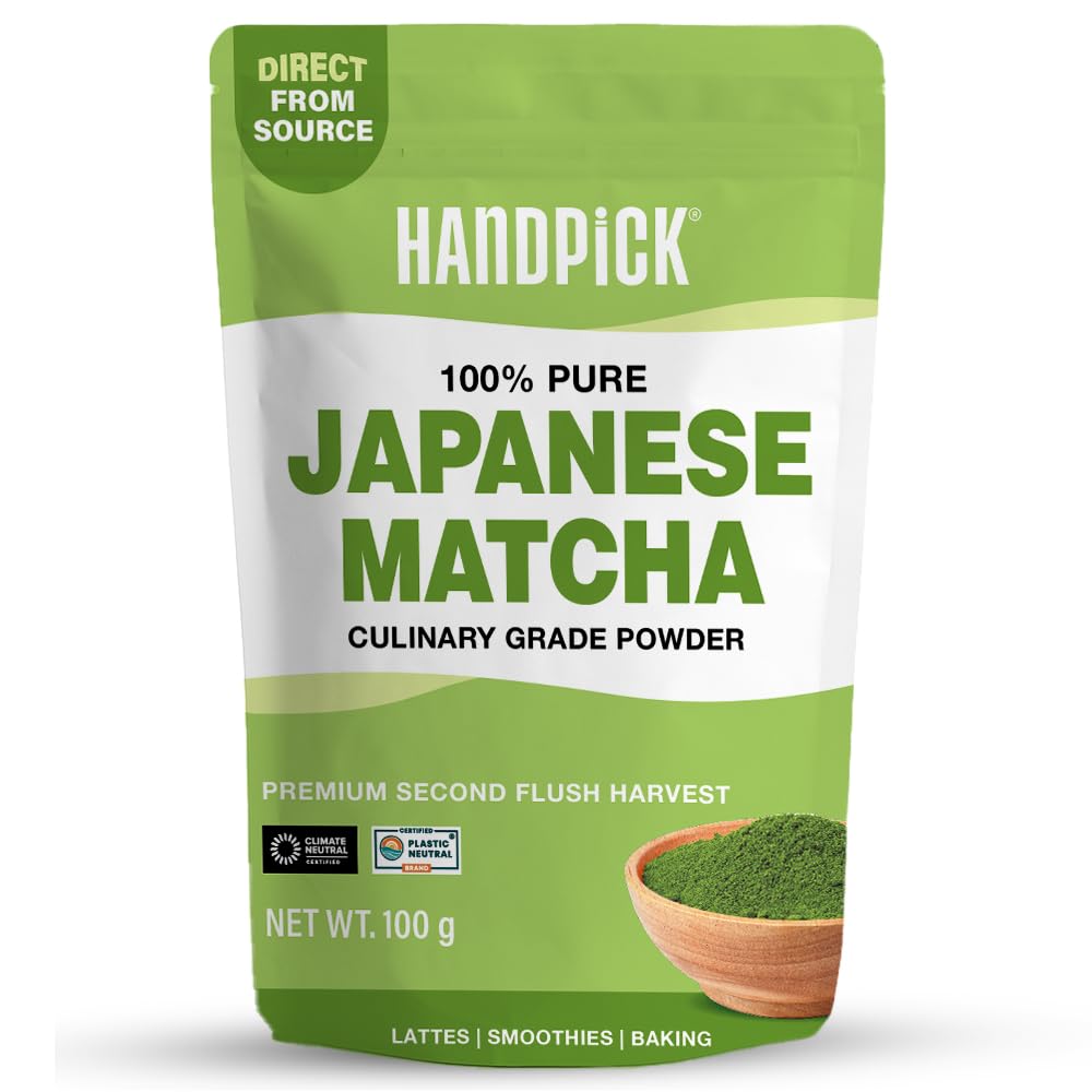 HANDPICK Japanese Matcha Green Tea Powder (100g) - Culinary Grade, Non-GMO, Resealable Packaging 1