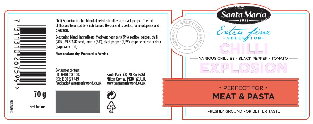 Santa Maria Chilli Explosion Seasoning Grinder | 70g | Gluten-Free Spice Blend 8