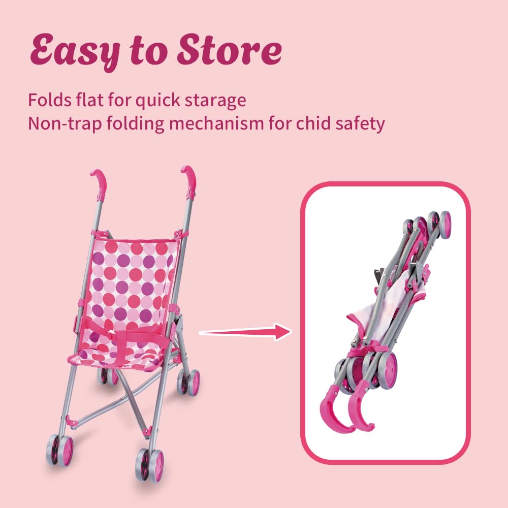 RAM ONLINE Kids Pretend Play Folding Pushchair for Dolls | Pink Plastic | Ages 3+