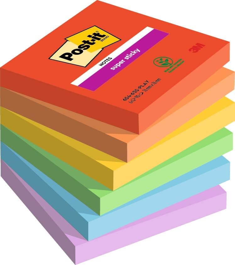 Post-it Super Sticky Notes Playful Color Collection, Pack of 6 Pads, 90 Sheets p