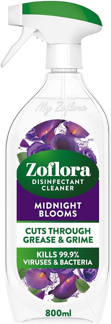 Zoflora Midnight Blooms Multipurpose Cleaner Trigger Spray - Kills 99.9% of Viruses & Bacteria | Cuts Through Grease & Grime | 800ml