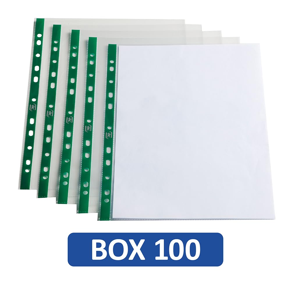 Oxford Heavy Duty A4 Punched Poly Pockets - Glass Clear, Durable Plastic, Box of 100