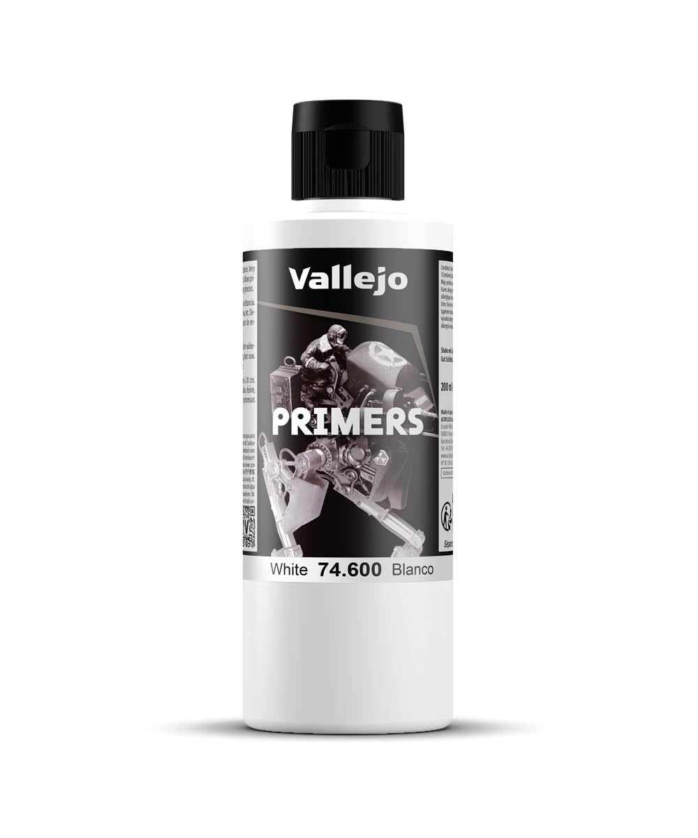 Vallejo Surface Primer - Acrylic Airbrush Primer, Matte White, 200 ml | High Adhesion