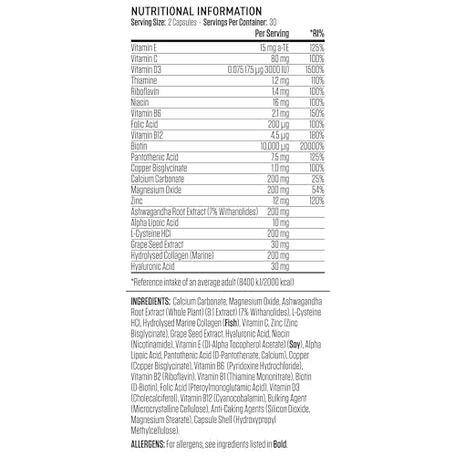 Applied Nutrition Hair, Skin, Nails - Biotin & Marine Collagen Supplement (60 Capsules)