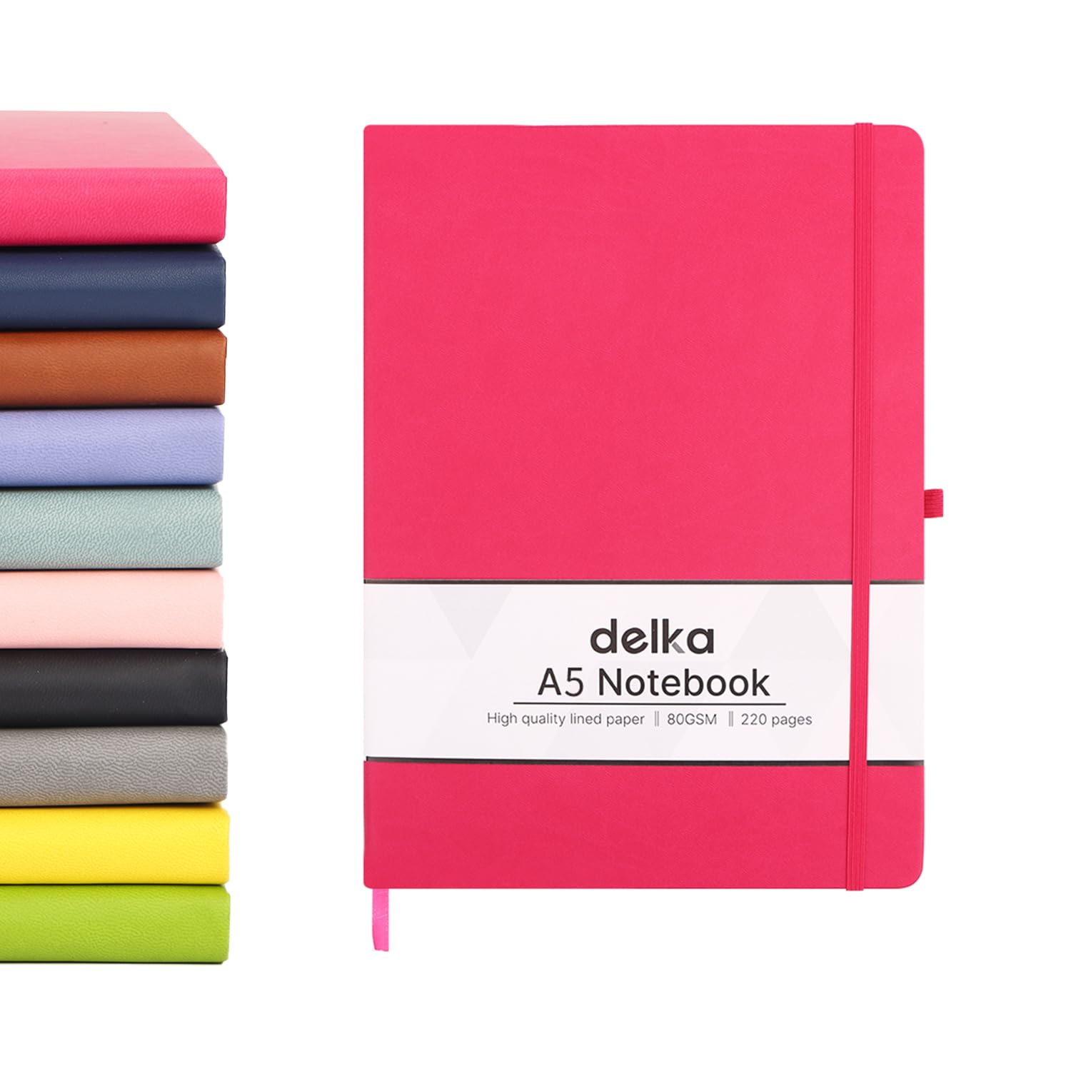 delka A5 Notebook - Lined Journal with Vegan Leather Soft Cover | 220 Pages | Dark Pink
