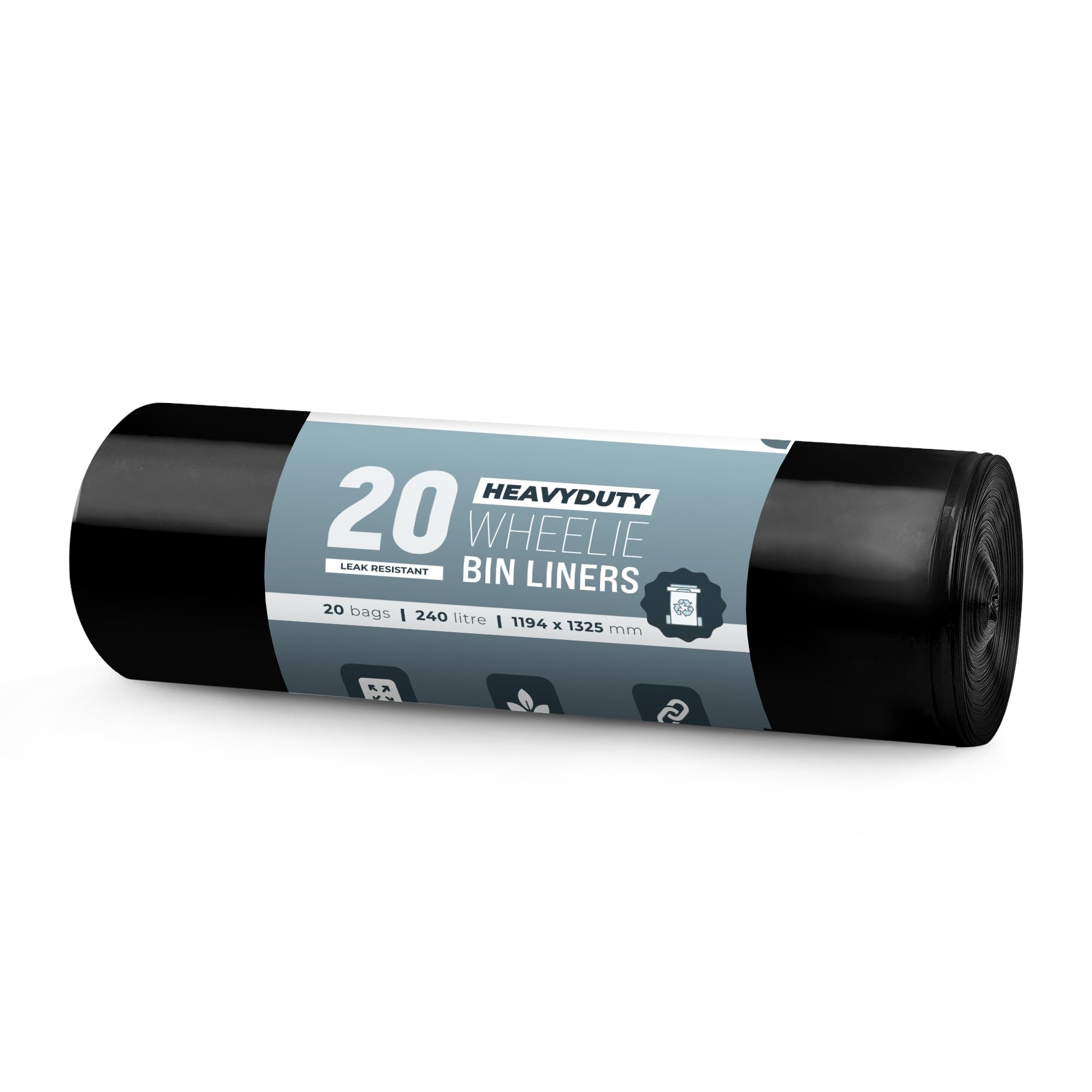EcoBag 20 Pack Eco-Friendly Wheelie Bin Liners - 240L Heavy Duty Leak-Resistant Recycled Bin Bags 1