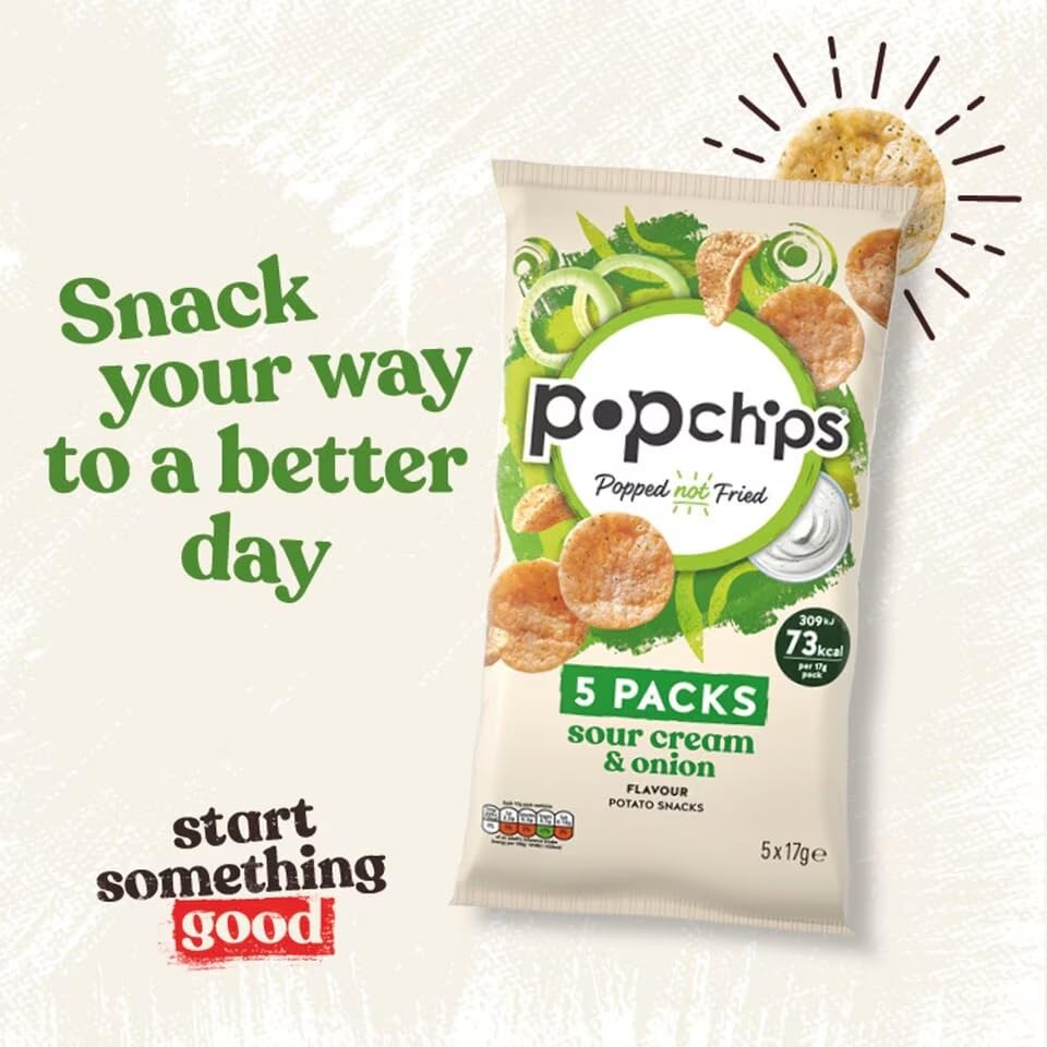 Popchips Sour Cream & Onion Multipack - Light & Crunchy Popped Snacks 5