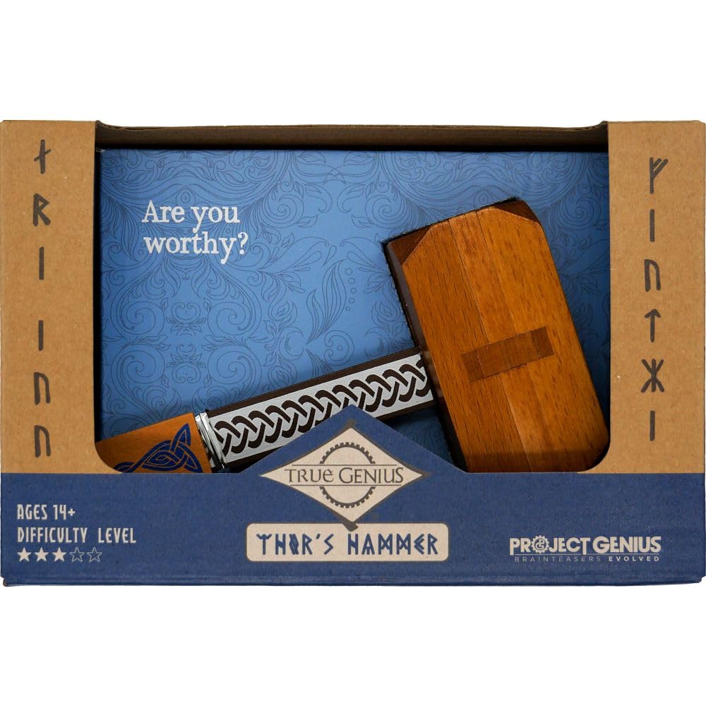 Thor's Hammer Wooden Brain Teaser Puzzle by Project Genius - Norse Mythology Puzzle for Ages 8+ 9