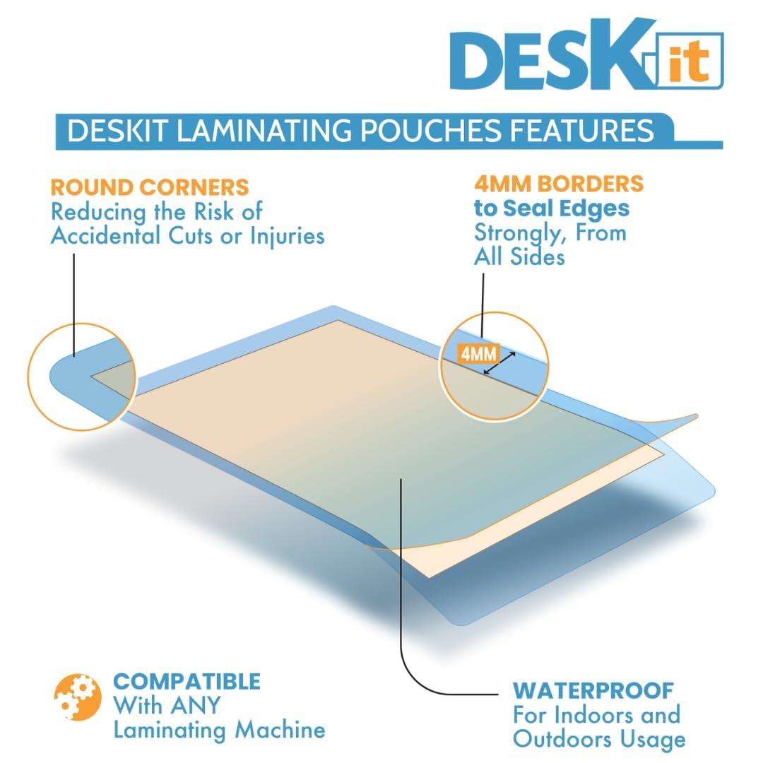 deskit A3 Laminating Pouches - 150 Microns, Glossy Finish, 60 Sheets for Durable Protection