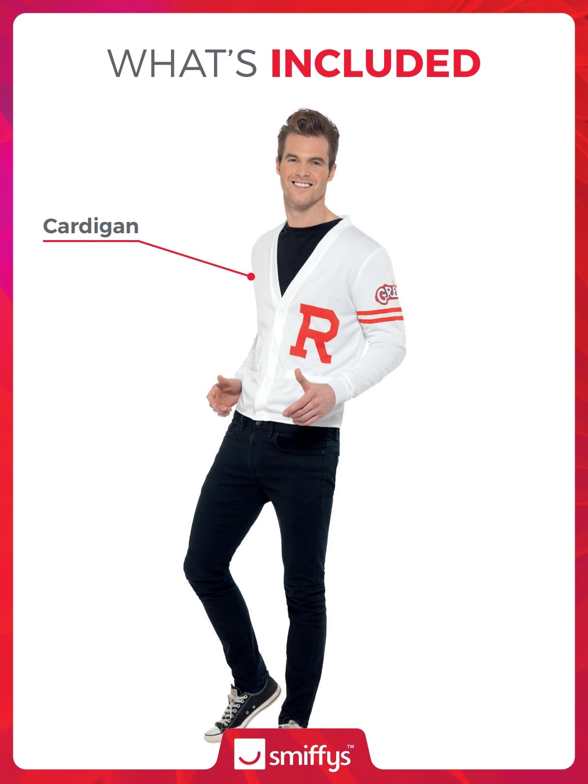 Smiffys Men's Official Grease Rydell Prep Costume - White, Size M (38"-40")
