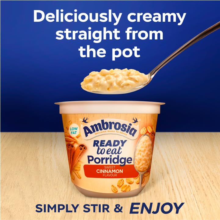 Ambrosia Ready to Eat Sweet Cinnamon Porridge - Low Fat, High Protein | 210g Pot (Pack of 6) 6