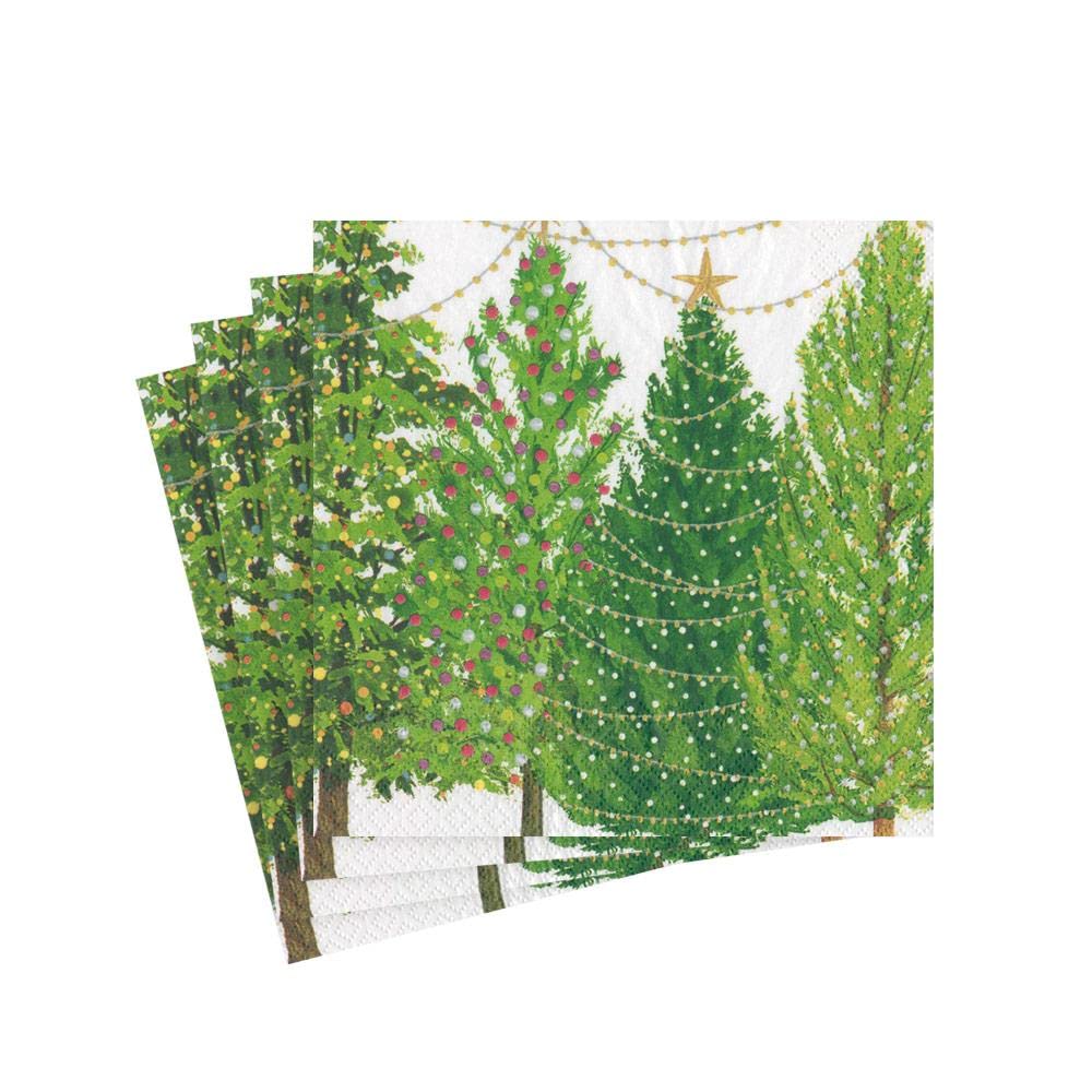 Caspari Christmas Trees with Lights Printed Cocktail Napkins - 20 Pack