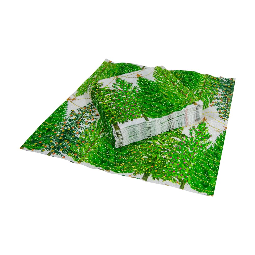 Caspari Christmas Trees with Lights Printed Cocktail Napkins - 20 Pack