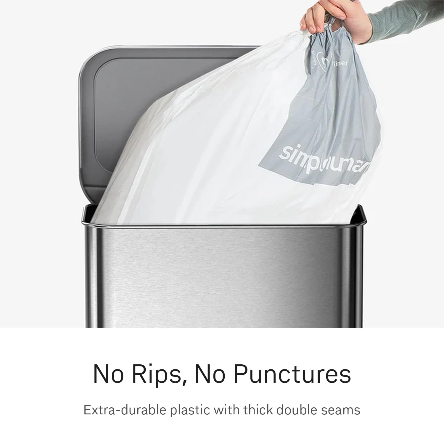 simplehuman Code M Custom Fit Liners - Extra Strong, 45L Capacity, 60 Count Drawstring Bags 3