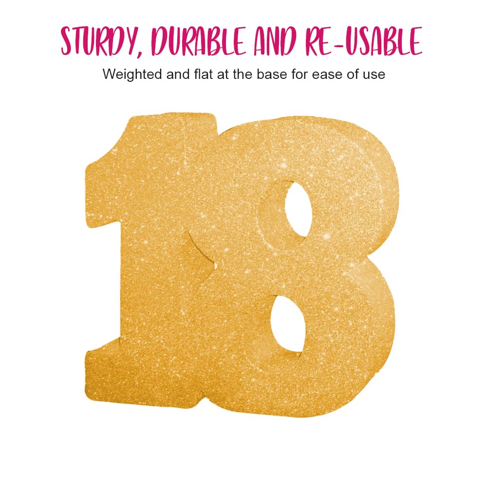 H100 Gold Glitter Number 18 Table Decoration - Sparkling Reusable Centrepiece 2