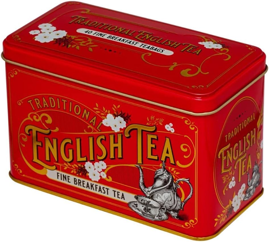 New English Teas Vintage Victorian Tea Tin in Berry-Red with 40 English Breakfast Teabags 2