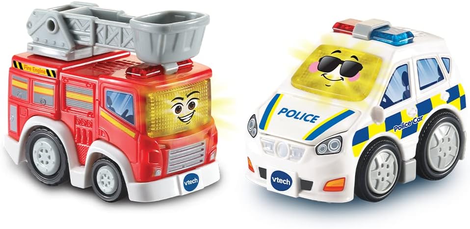 VTech Toot-Toot Drivers 2 Car Rescue Pack with Fire Engine and Police Car - Interactive Musical Vehicle Set for Toddlers 1-5 Years 1