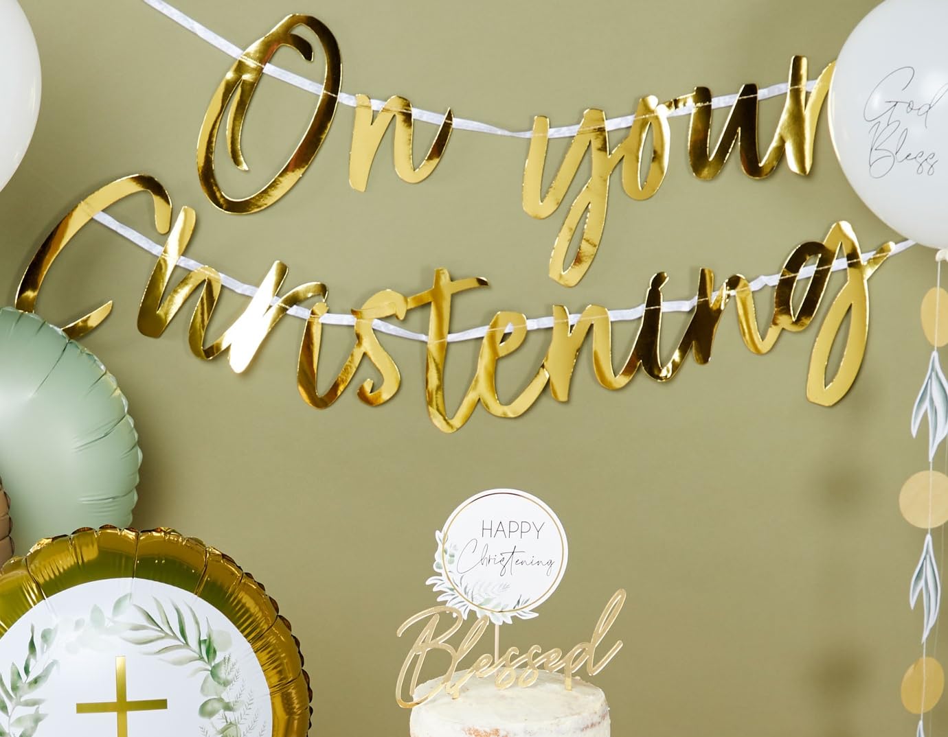 Amscan 9915637 Botanical Christening Letter Banner - Gold On Your Christening Decoration 1