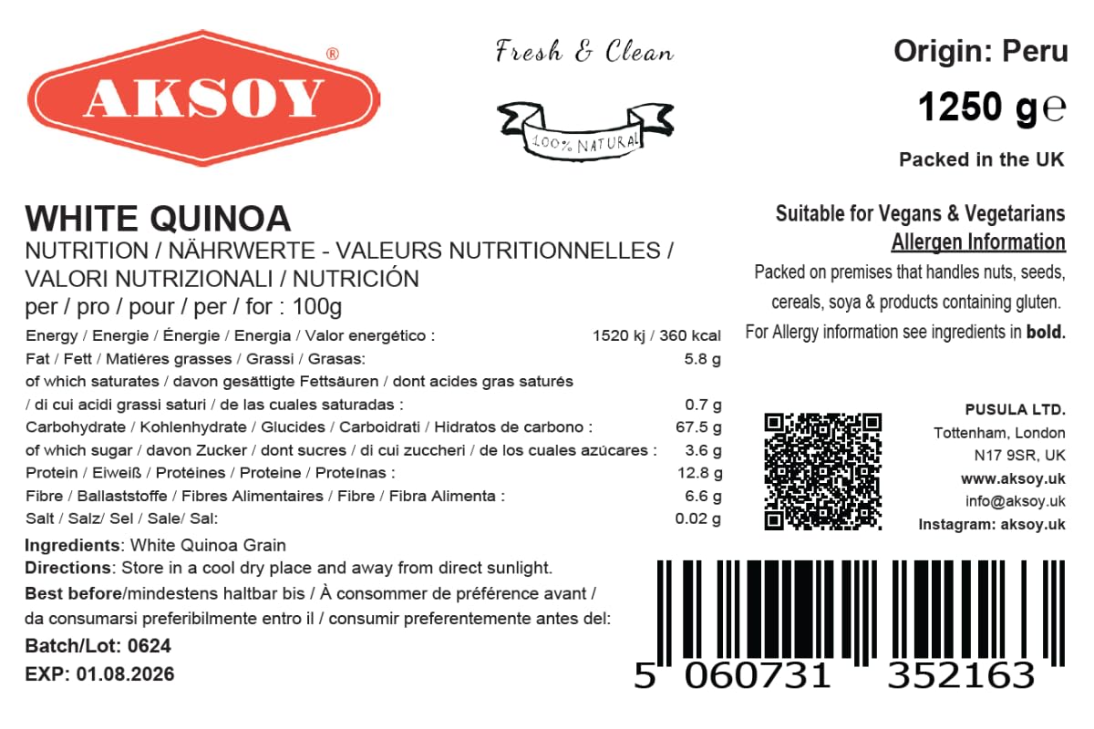 AKSOY White Quinoa Grain - Whole Grain, Ready-to-Cook | 1.25 kg 7