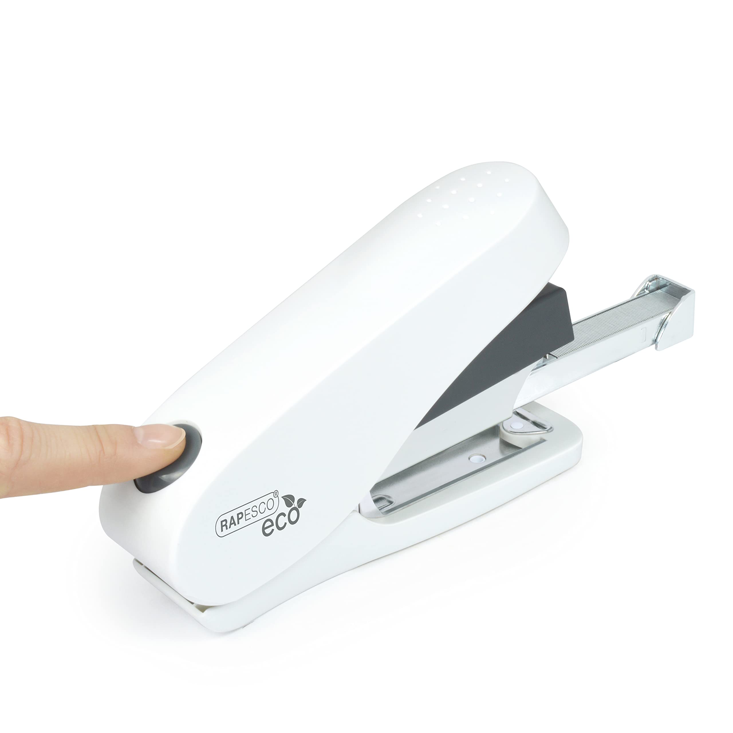 Rapesco 1467 ECO Luna Less Effort Stapler - 50 Sheet Capacity, Front Loading | Soft White 4