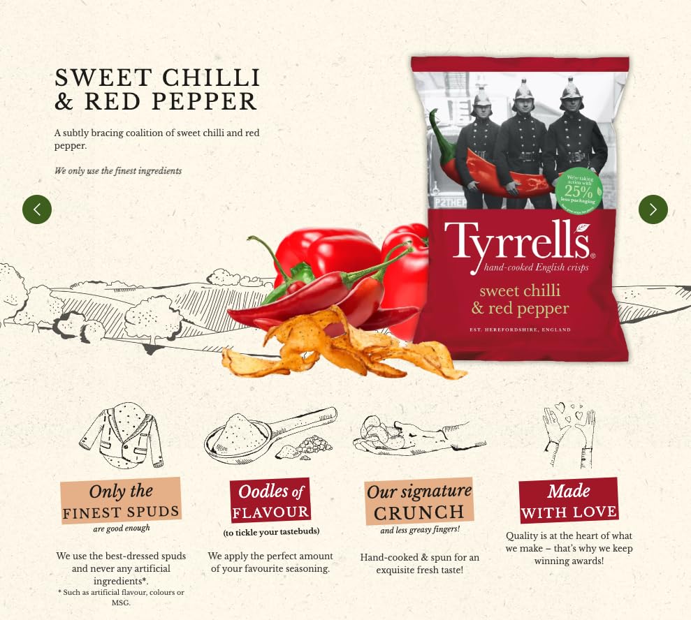 Tyrrells Sweet Chilli & Red Pepper Hand-Cooked Potato Crisps, 150g 2