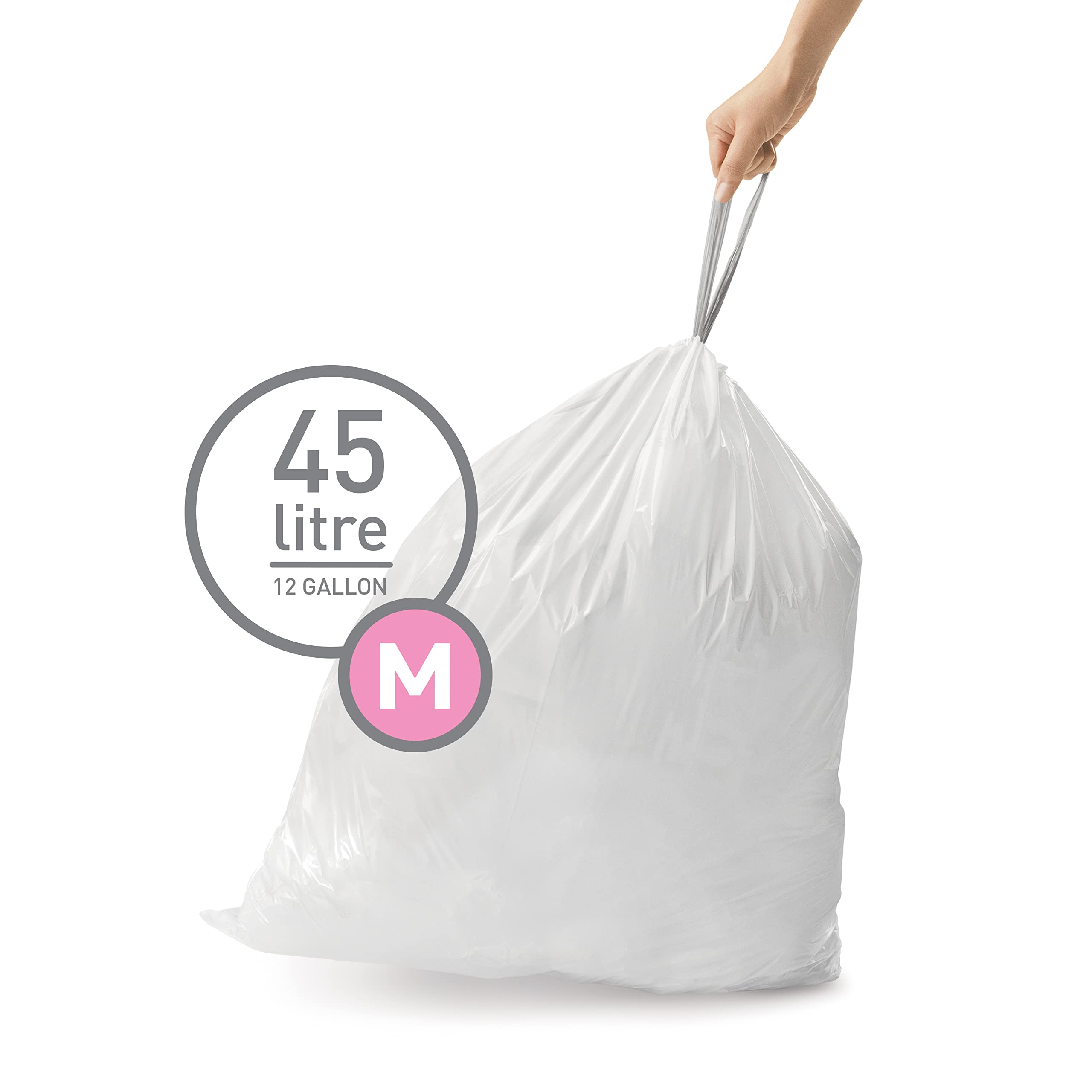 simplehuman Code M Custom Fit Bin Liners, White Plastic - Pack of 20 3
