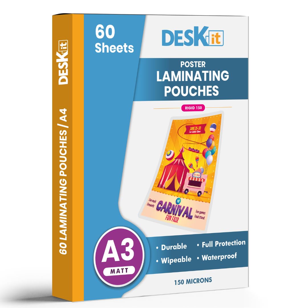 Deskit A3 Matt Laminating Pouches - 150 Microns, 60 Pack | Non-Reflective Finish