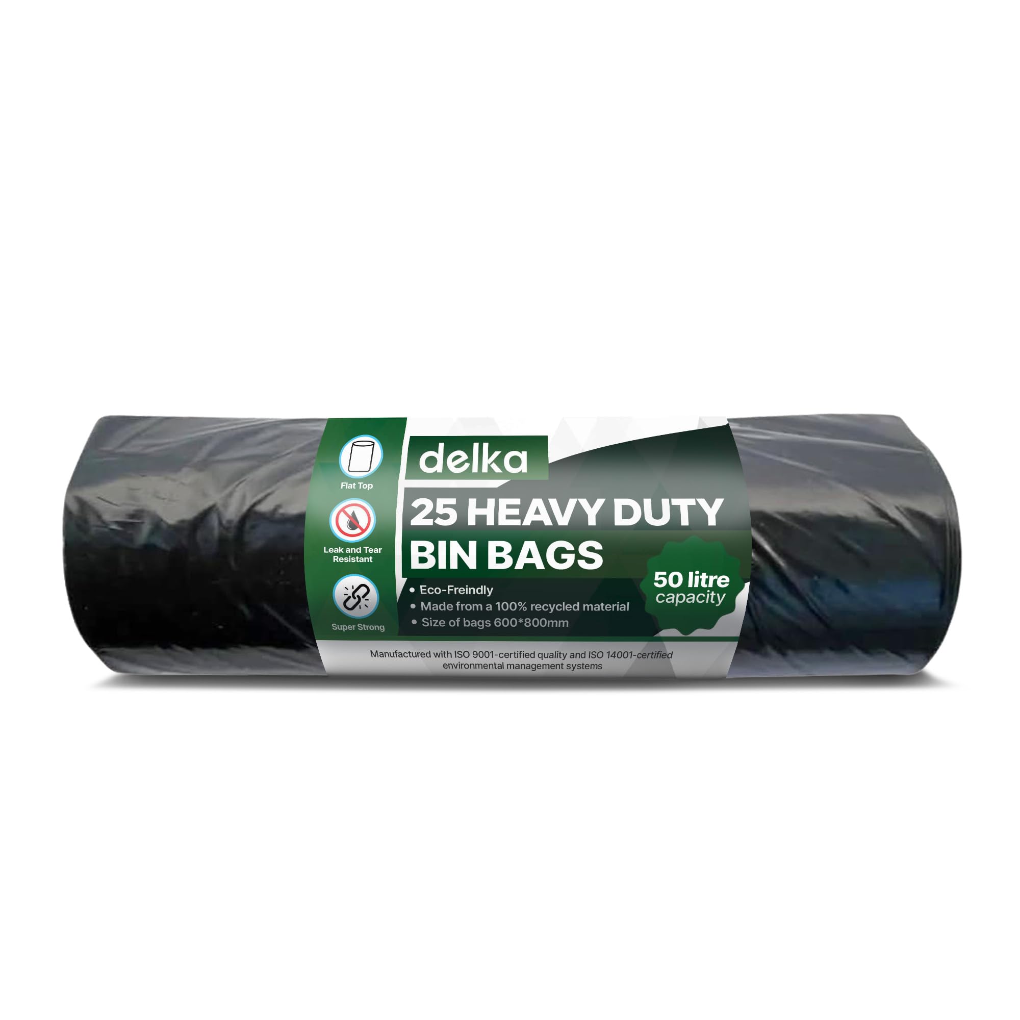 Delka Heavy Duty Black Bin Bags – 30 Micron Extra Strong Leak-Proof 75L Garbage Liners – 25 Pack