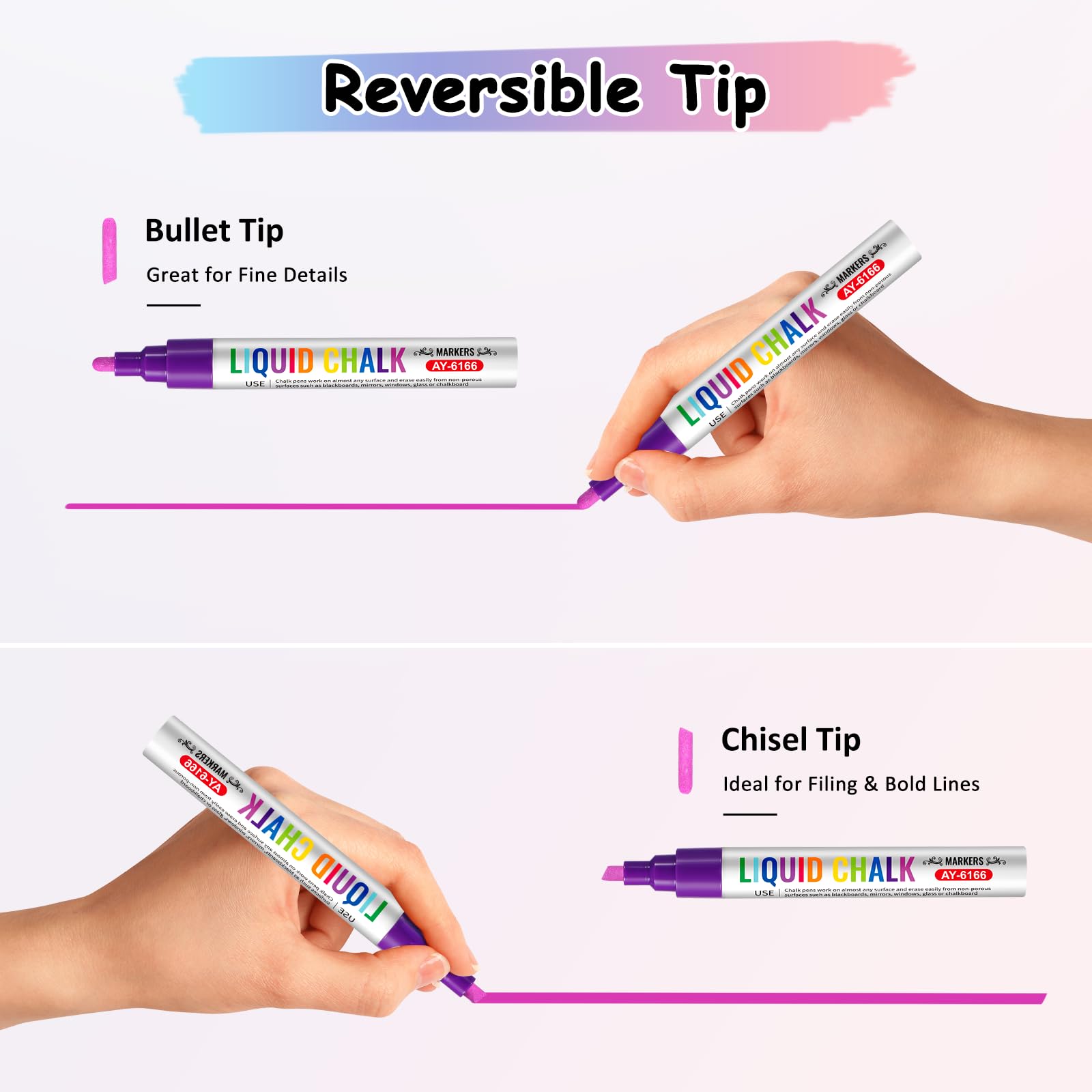 Brencco Liquid Chalk Pens - 8 Vibrant Colors | Dual-Ended Nibs | Easy Erase on Smooth Surfaces