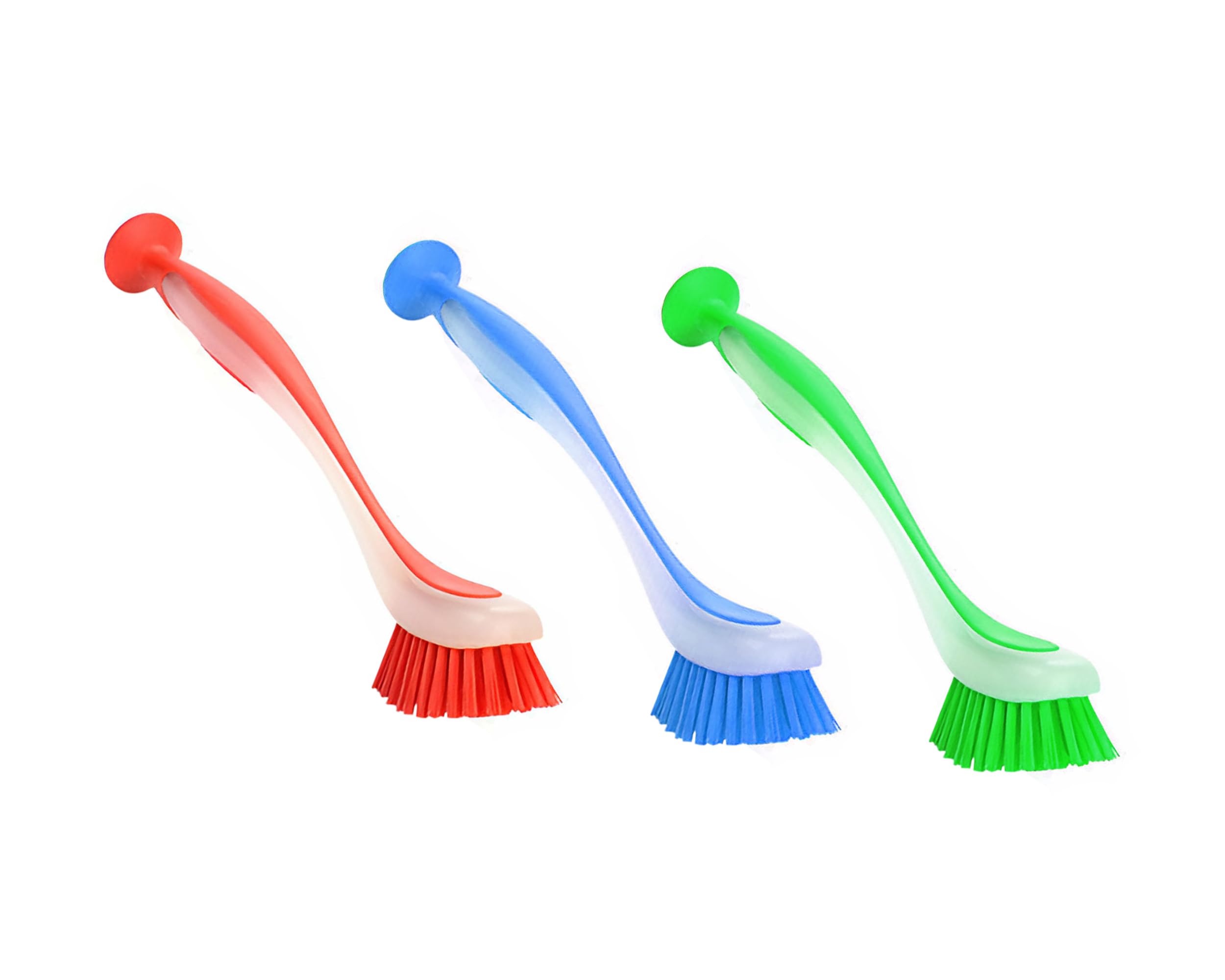 Zuvo Kitchen Scrub Brush - Long Handle with Suction Cup | Durable PET Bristles | Pack of 3