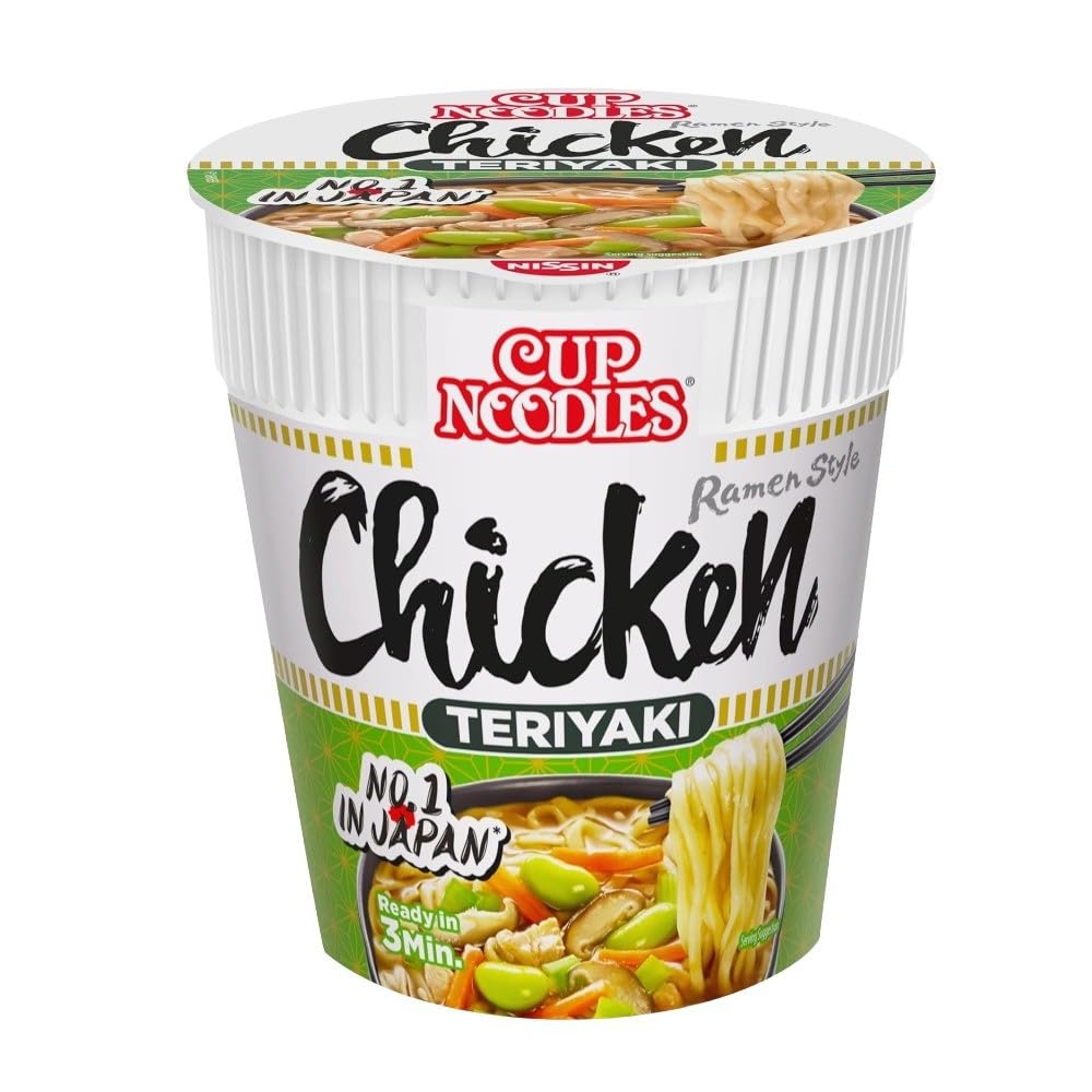 NISSIN Cup Noodles Chicken Teriyaki Flavoured Instant Noodles - 70g Pot (Pack of 8)