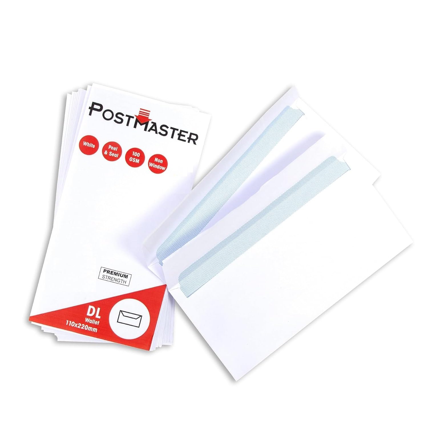 Postmaster DL Peel & Seal Envelopes - 100 Pack | 100GSM White Paper | Security Tint