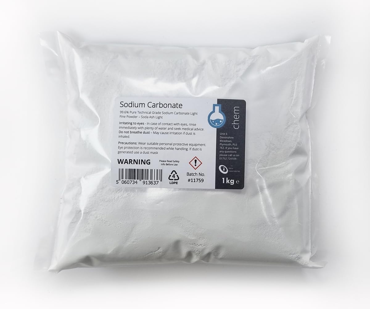 Intralabs - Sodium Carbonate Light Fine Powder 1kg - Soda Ash Light for Cleaning & Laundry 1