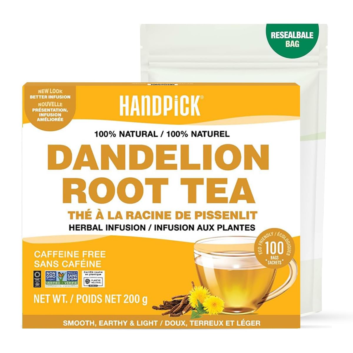 HANDPICK Dandelion Root & Leaf Tea Bags (100 Herbal Tea Bags) Caffeine-Free 1