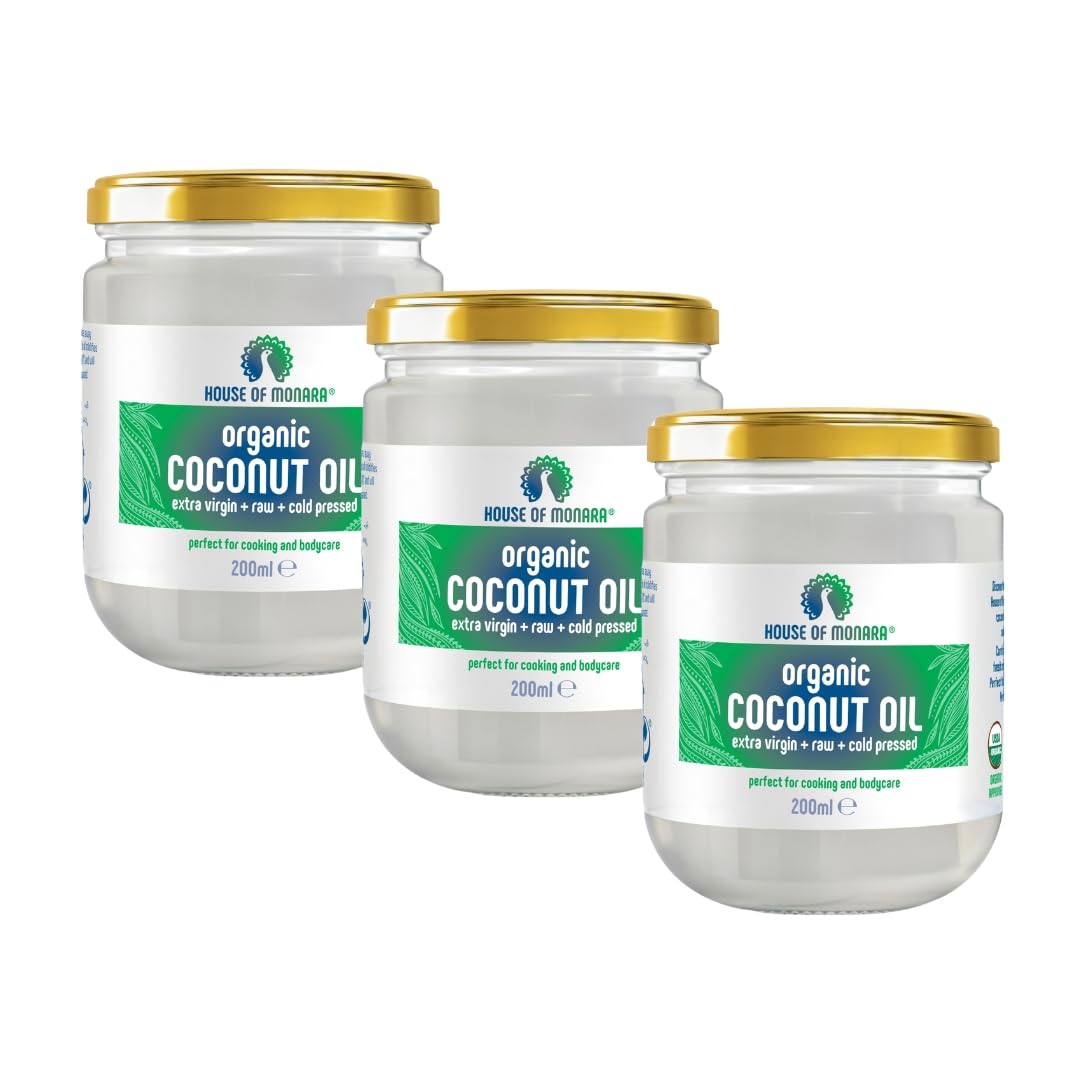 Monara Organic Extra Virgin Coconut Oil | Raw, Cold Pressed | 3 x 200ml (600ml Total) 1