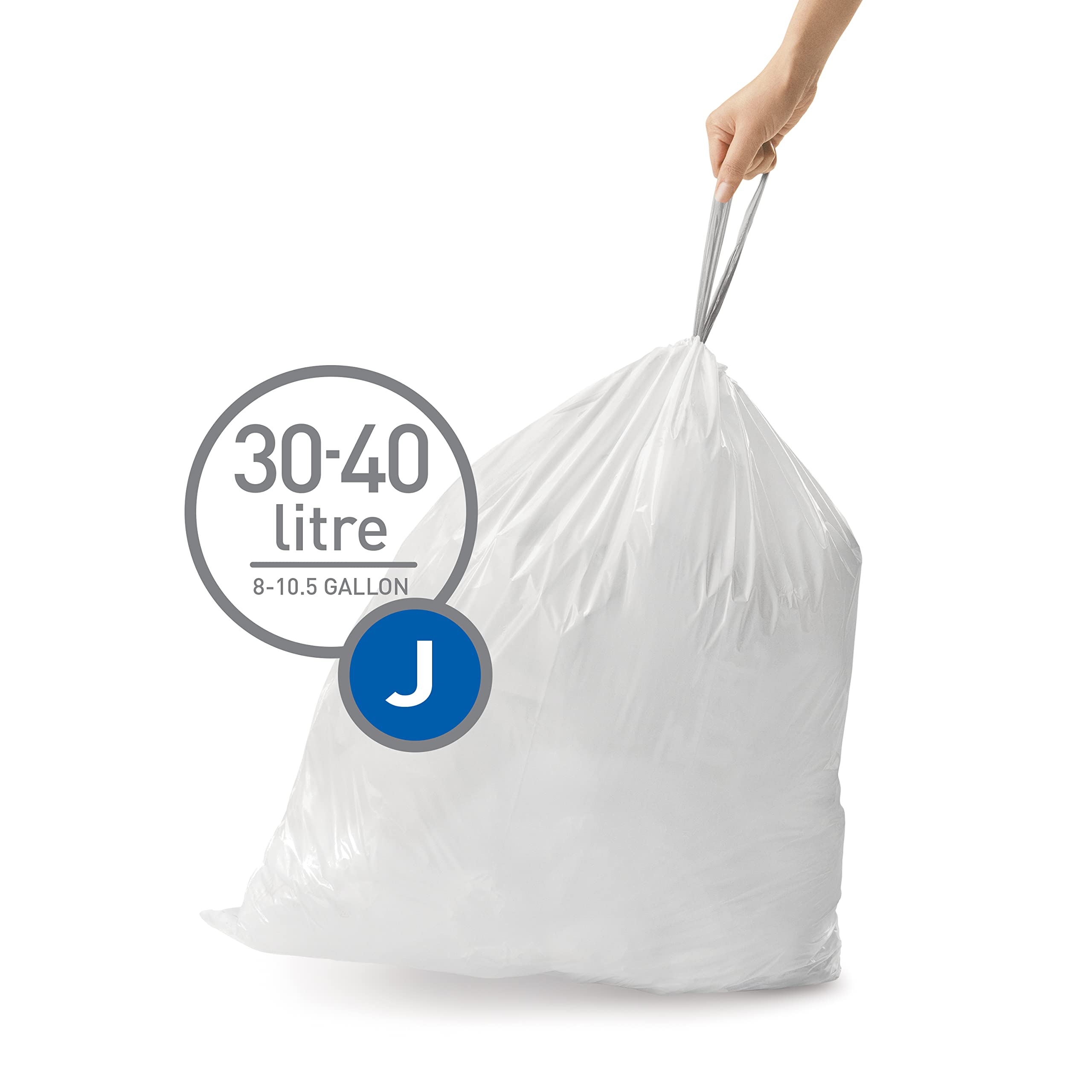 simplehuman CW0259 Code J Custom Fit Bin Liner - 60 Count Bulk Pack, White Plastic, 45 Litre