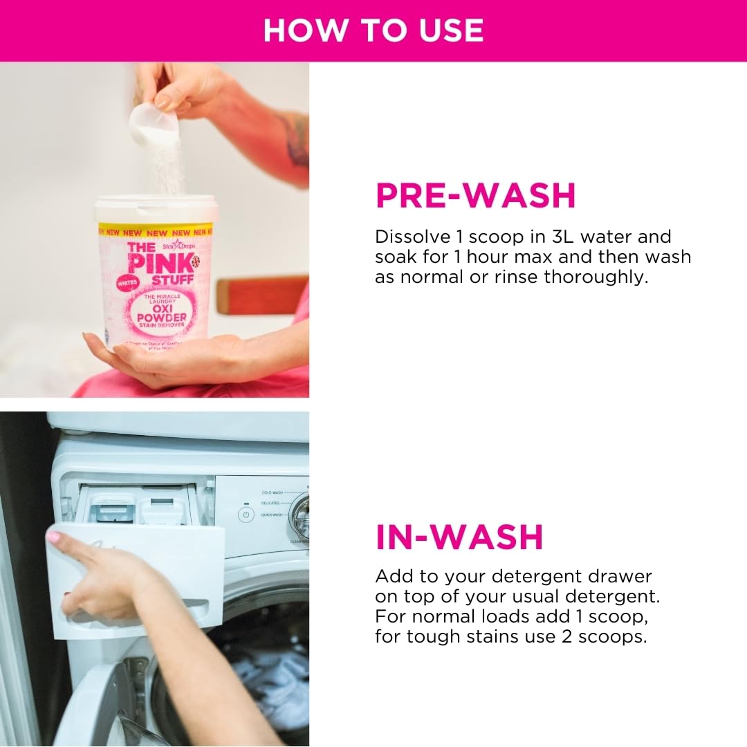 THE PINK STUFF Miracle Laundry Oxi Powder - Stain Remover for Whites | 1kg | Powder 5