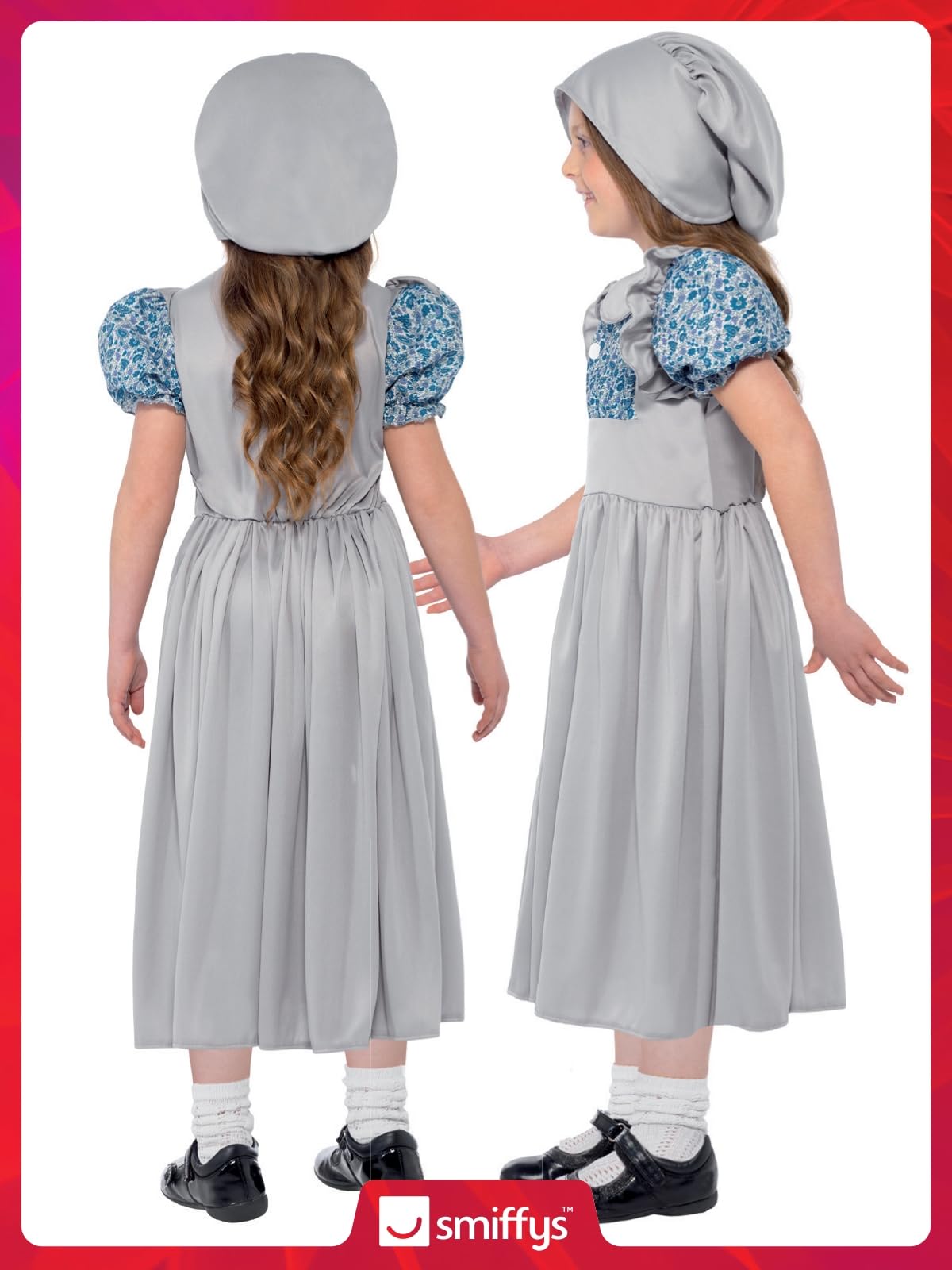 Smiffys Victorian School Girl Costume - Grey Dress & Hat for Ages 4-6 5