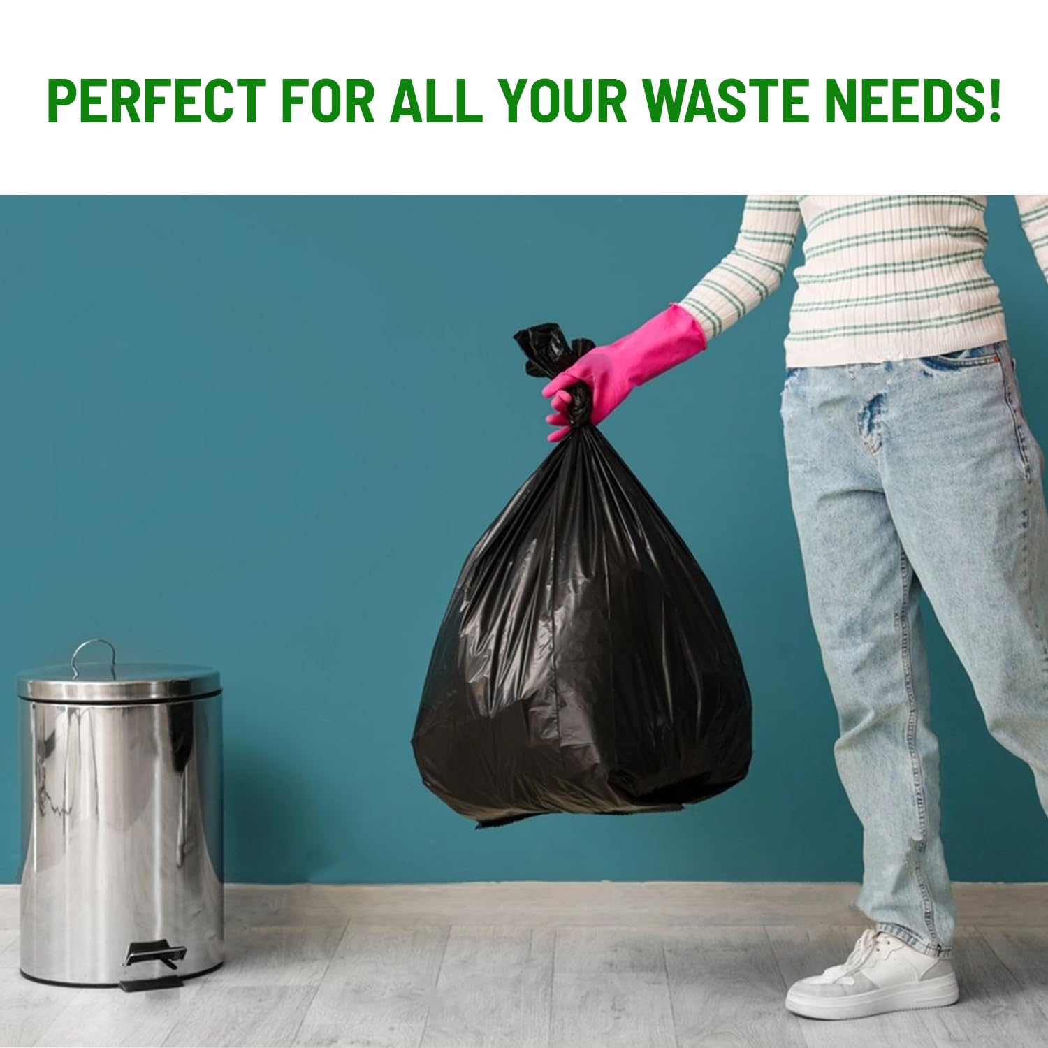 Delka Heavy Duty Black Bin Bags – 50L Capacity, 25 Micron Thick, Leak-Proof – Pack of 50 13