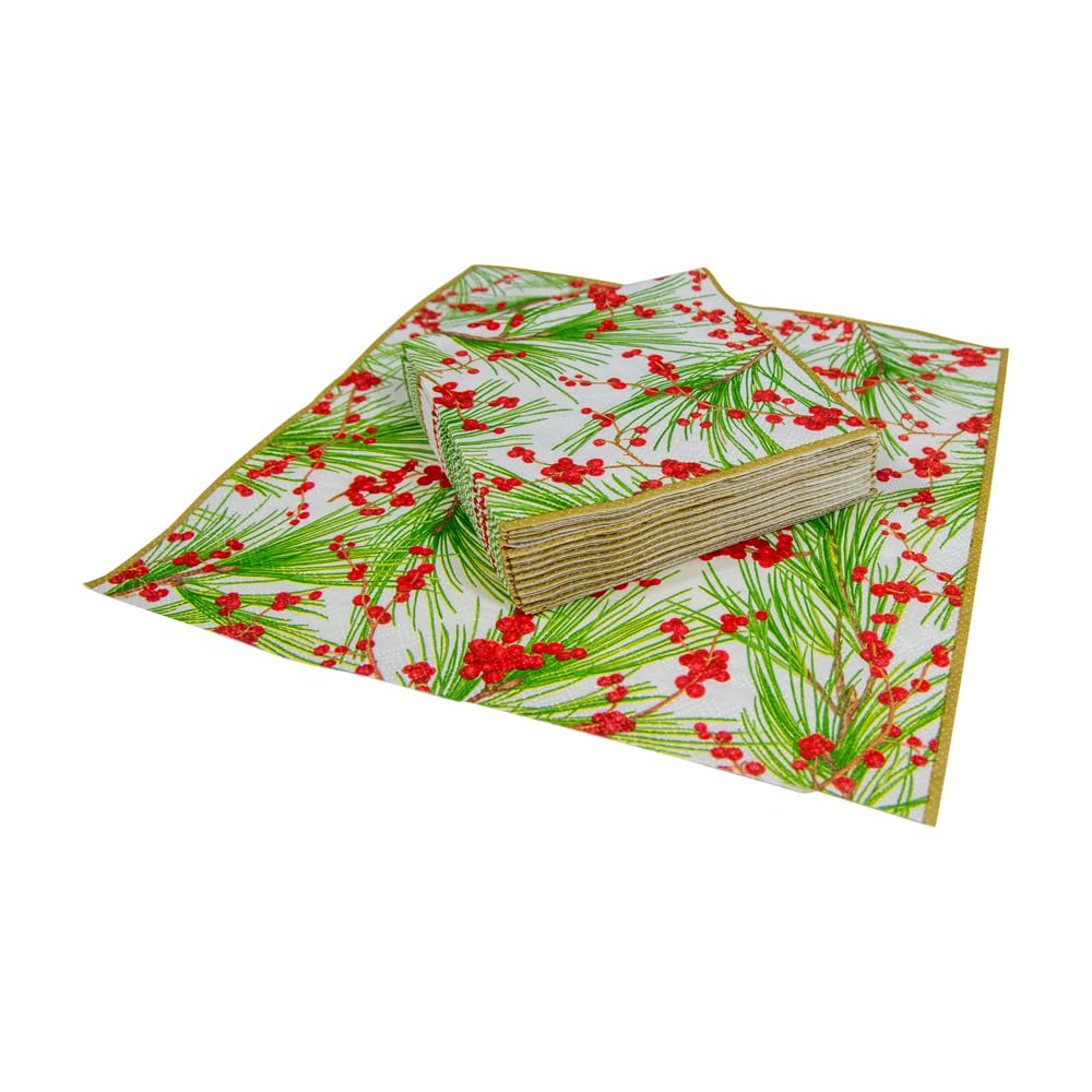 Caspari Berries and Pine Triple-Ply Paper Cocktail Napkins - 20 Per Package 15