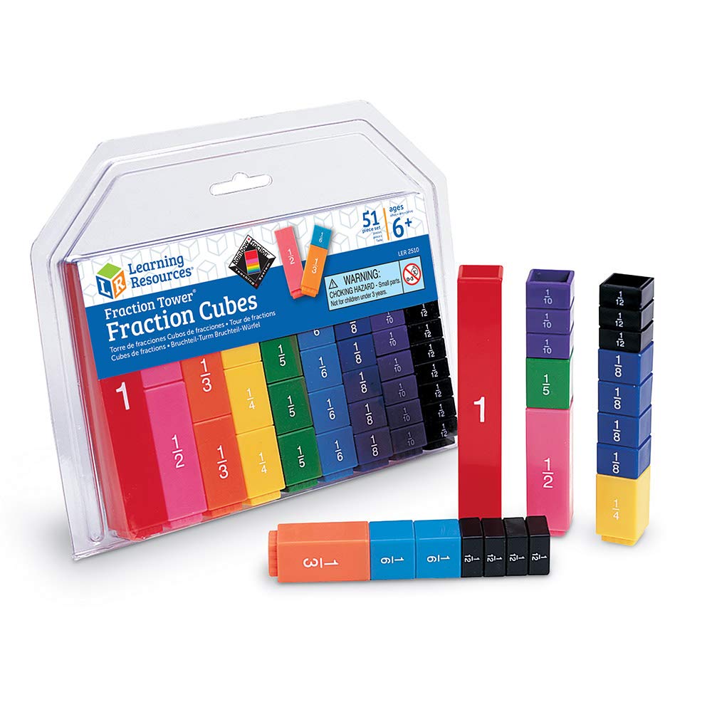 Learning Resources Fraction Tower Cubes - Colour-Coded, Interlocking Math Manipulatives | Ages 6-10