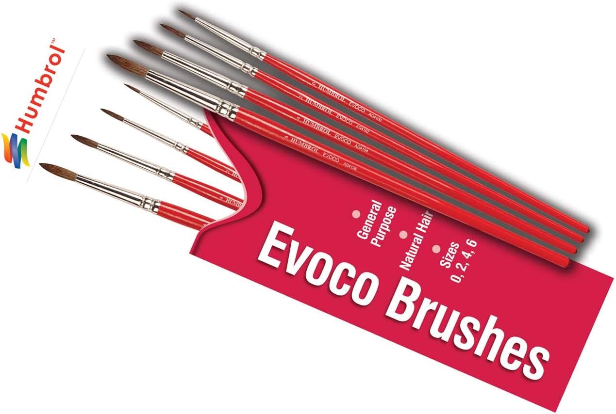 Humbrol Evoco 0, 2, 4, 6 Miniature Paint Brush Set for Modelling & Detailing 1