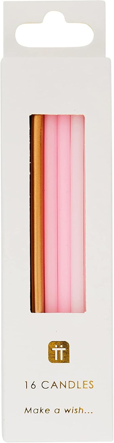 Talking Tables Pink, Gold & White Birthday Candles with Holders - 10cm Tall Party Candles