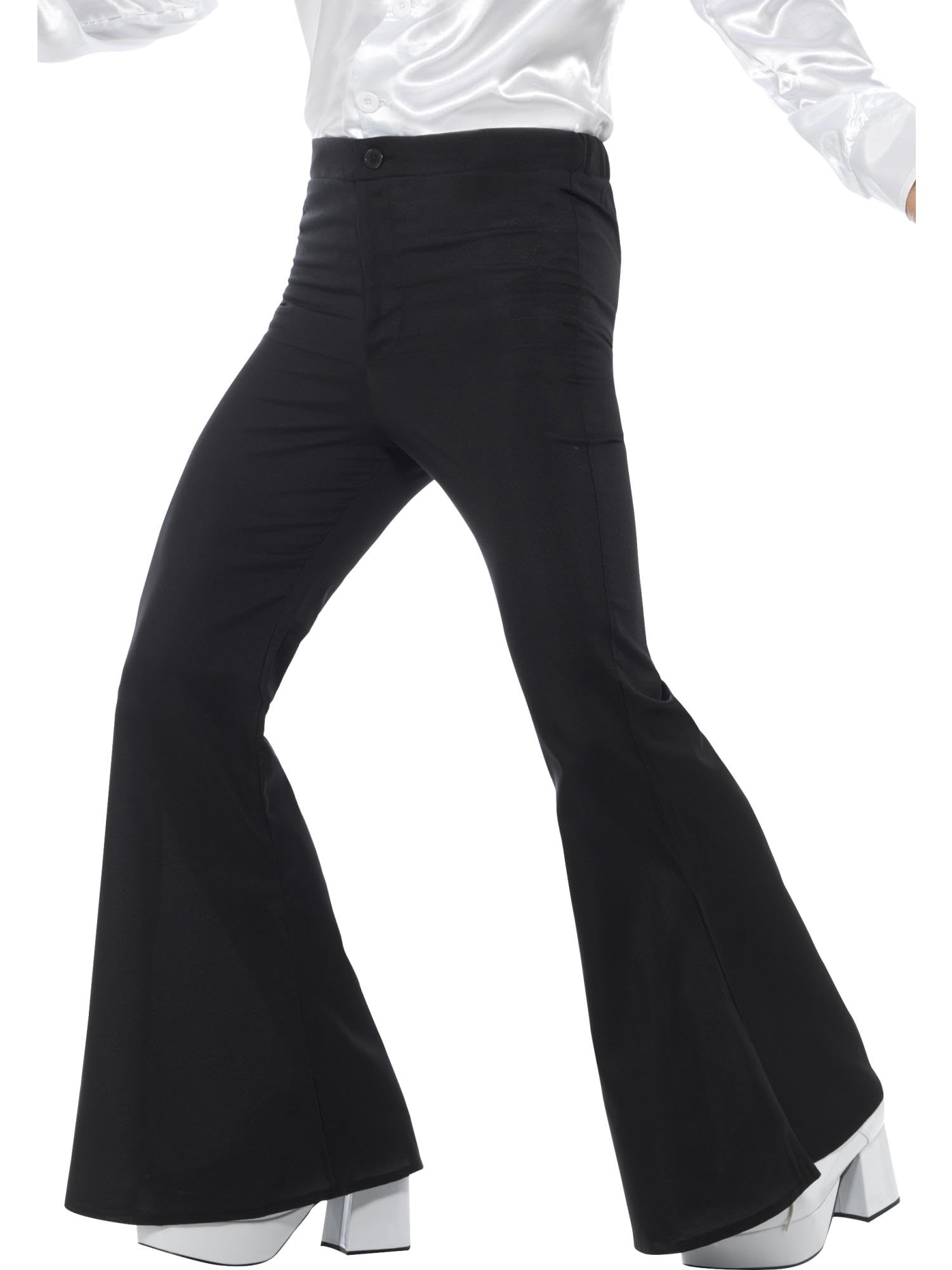 Smiffys Men's 1960s Groovy Black Flared Trousers - Retro Hippie Fancy Dress for Adults 1