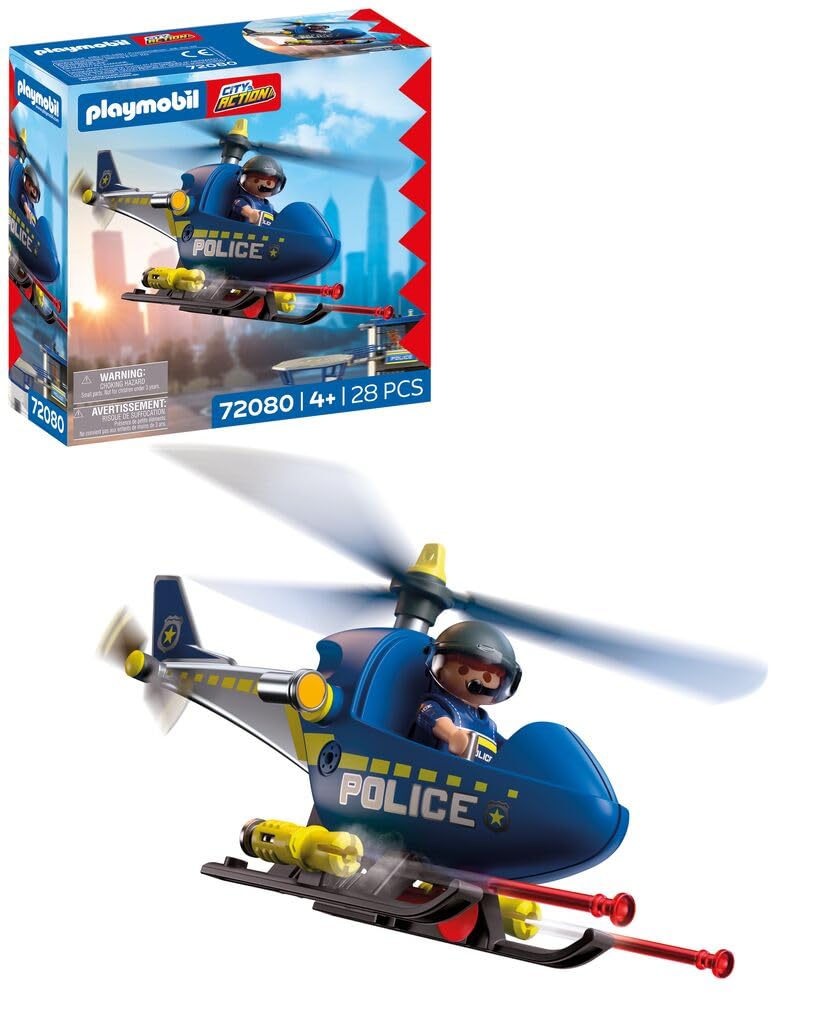 Playmobil City Action Police Helicopter - Rotating Rotors | Ages 4+ | Blue