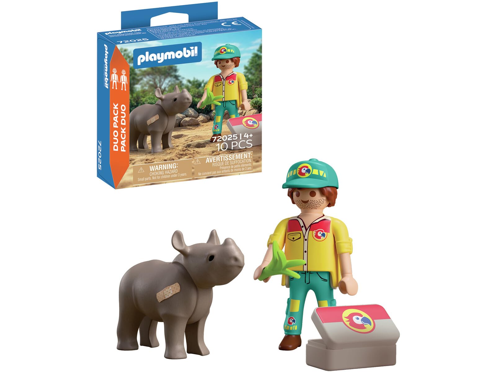 Playmobil DuoPack Ranger with Rhino - Wildlife Rescue Playset | Ages 4+ | Unisex Children