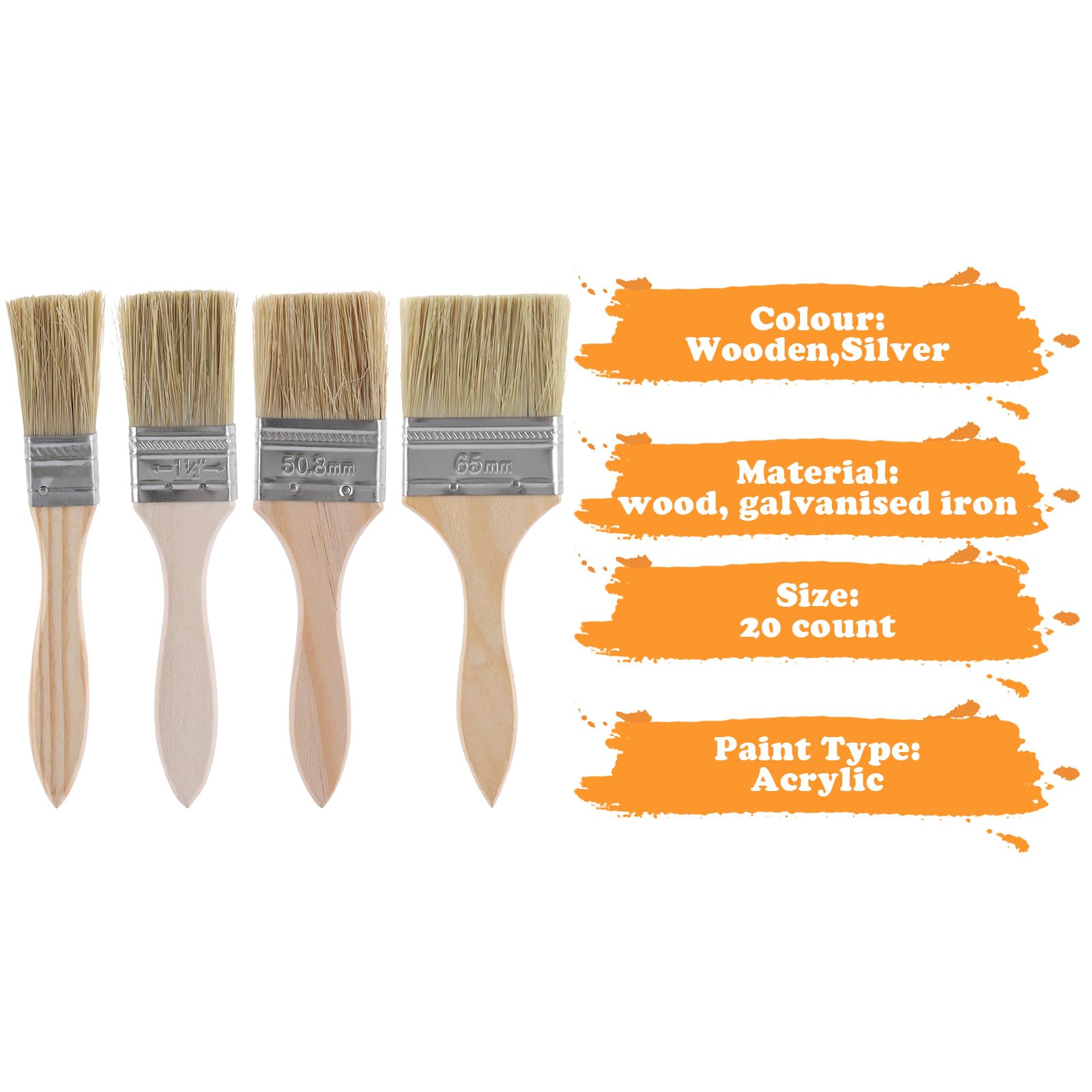 ASelected 20 Pcs Wooden Chip Paint Brushes - 4 Assorted Sizes (1" to 2.5") | Smooth Handles | Durable Bristles 5